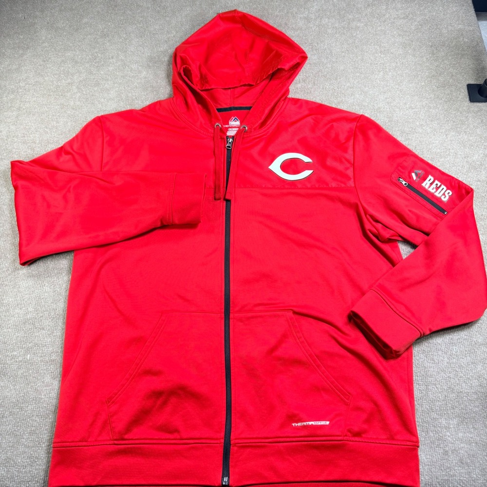 Majestic Cincinnati Reds MLB Therma Base Full Zip Hoodie Mens 2XL Red MS93